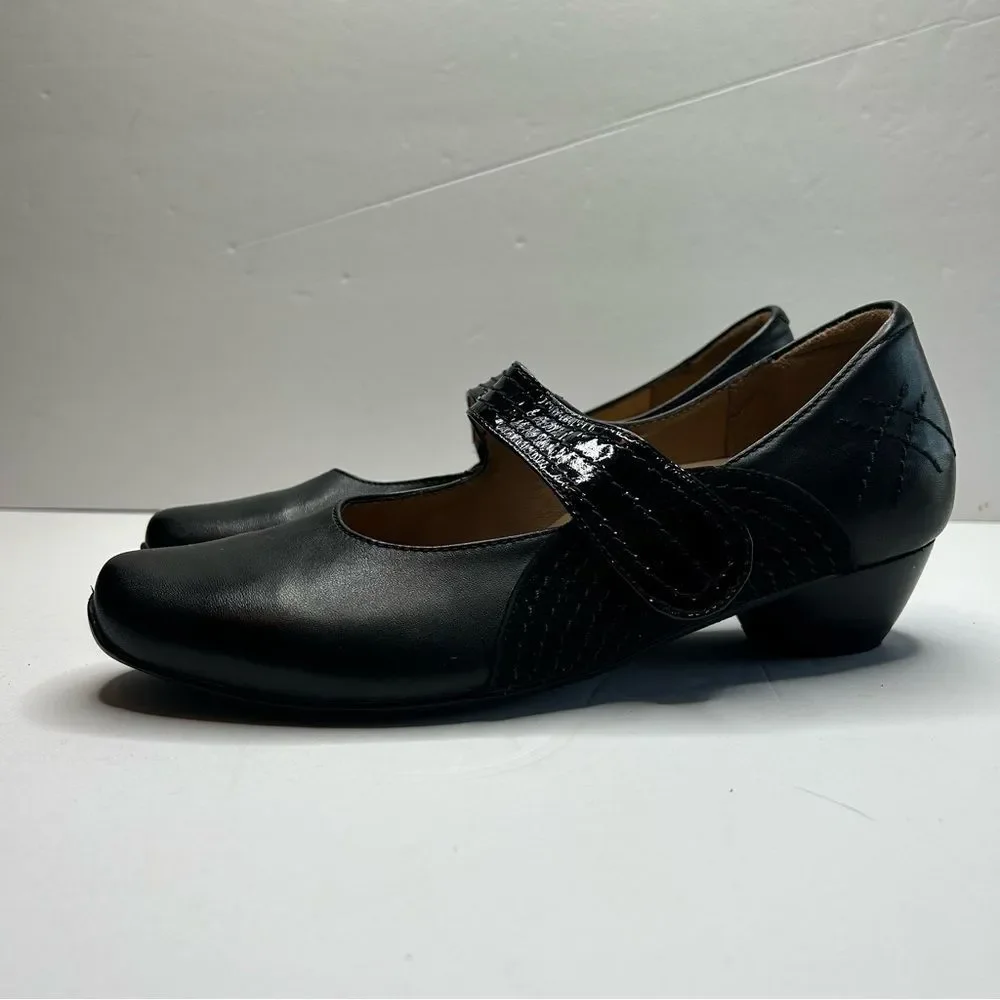 ZIeRA Black Mary Jane Leather Shoes with Strap 37